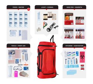 2 Person Comfort Survival Kit Rolling Bag Red | 72 Hour Emergency Kit