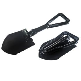 23" Black Tri-Fold Serrated Shovel – Folding Survival & Camping Shovel with Case